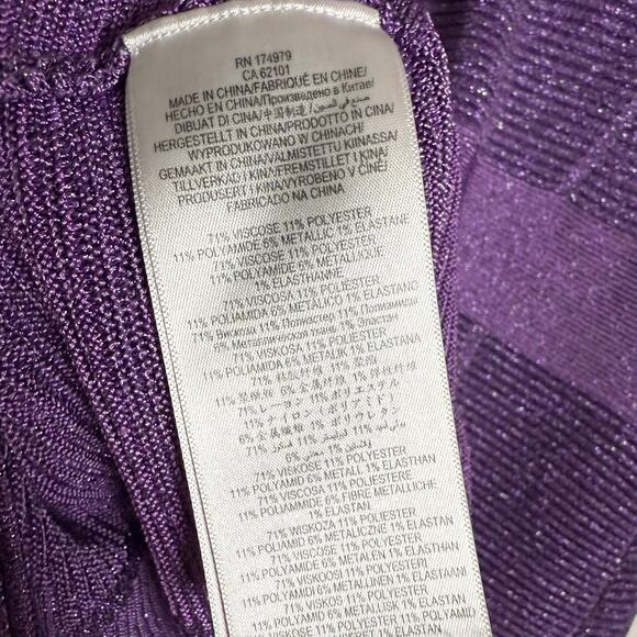 Herve Leger Lurex Ottoman Purple Cut Out Long Sleeve Sweetheart Cocktail Dress M - Picture 16 of 16